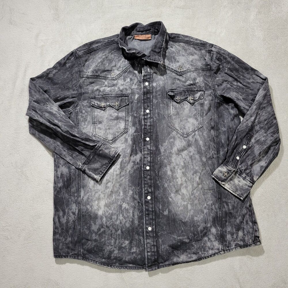 Rocawear New York 3X-Large Denim Urban Western Shirt Black Acid Wash 100% Cotton